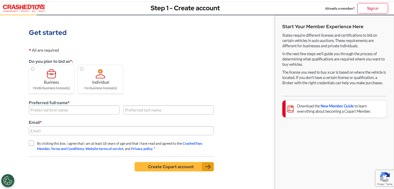 create your account